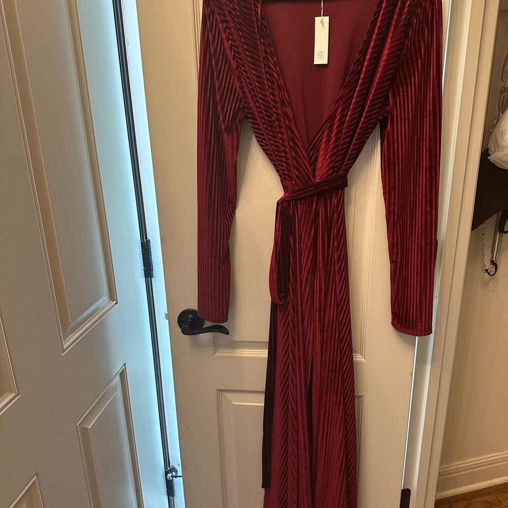 Baltic Born Deep Wine Velvet Maxi Wrap Dress